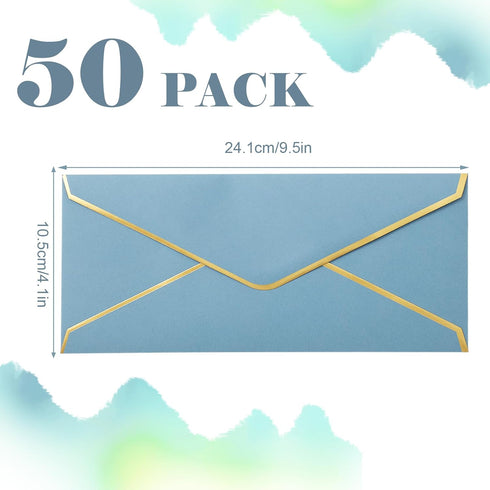 Whaline 50Pcs Business Envelopes with Gold Border Dusty Blue Mailing Envelopes V-Flap Envelopes for Invitations Mailing Letters Checks Sending Car...