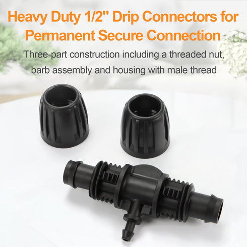 12 Pcs 1/2 inch to 1/4 inch Drip Irrigation Tubing Fittings, 1/2 Inch Drip Tubing (1/2" ID x 0.65" OD) to 1/4 Inch Irrigation Tubing Locked Barbed...