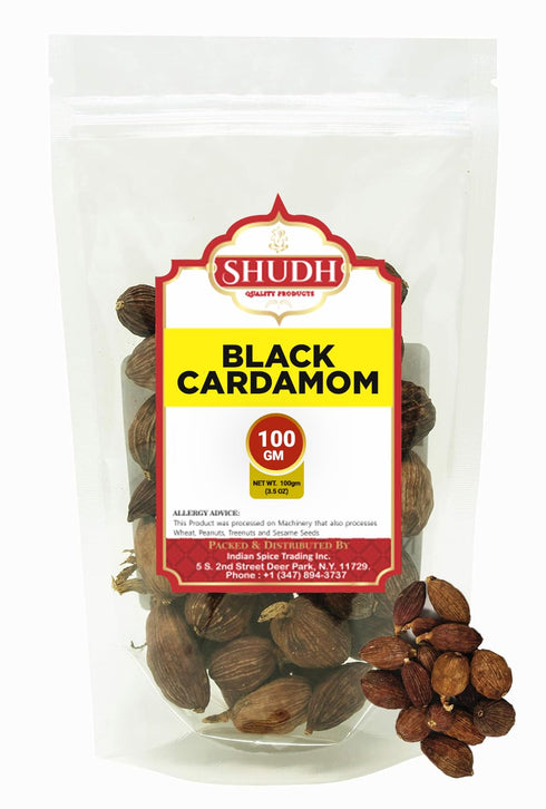 Shudh Black Cardamom Pods Whole 100 GM ~ (Tsao Ko/Cao Guo/Thao Qua) ~ All Natural ~ Non-GMO Spice ~ Product of China...