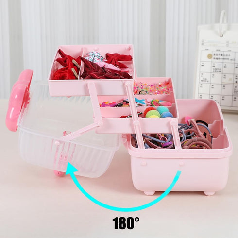 Hair Accessories Organizer for Girls Headbands, Clips, Ties Baby Girl Supplies, Lockable Three-layer Folding Craft Organizers and Storage Plastic ...