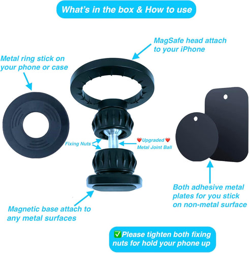 Gym Magnetic Phone Holder Mount for MagSafe, Dual Magnetic Phone Holder for Gym Attach to Metal Surface, Gym Phone Holder Compatible with iPhone 1...