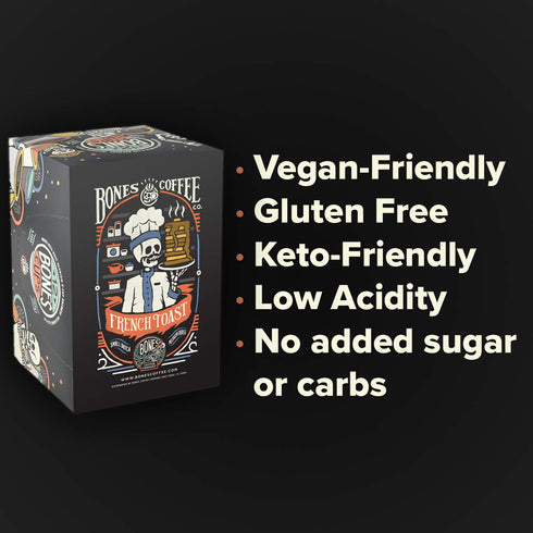 Bones Coffee Company Flavored Coffee Bones Cups French Toast | 12ct Single-Serve Coffee Pods Compatible With 1.0 & 2.0 Keurig Coffee Maker | Sweet...