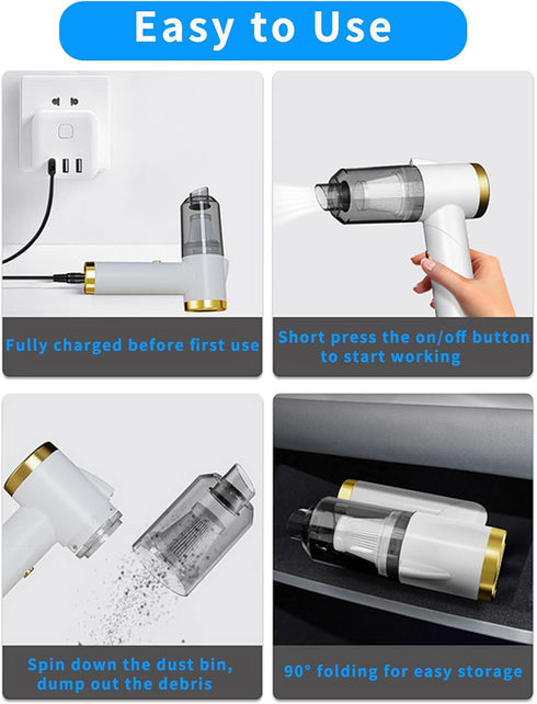 Handheld Vacuum Cordless, 9000Pa Strong Suction, 90°Foldable Mini Portable Vacuum Cleaner, Rechargeable and Lightweight Hand Vacuum with LED Light...