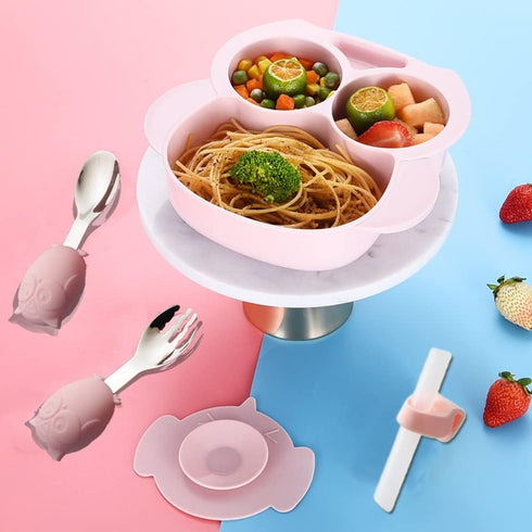 Owl Toddler Flatware Kid Fork and Spoon Set, Baby Spoons Self Feeding Baby (pink)...