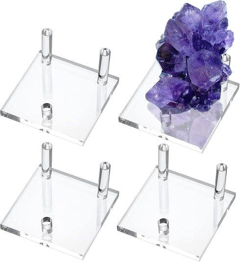 Hipiwe 4-Pack Clear Acrylic Display Stand, Three-Peg Display Easel Stands for Fossil Coral Geodes Rock Mineral Agate Small Collectibles, Large...