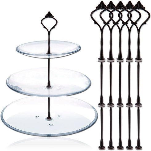 3 Tier Cake Stand Fitttings Kits Fruit Cake Plate Handle Fitting Cupcake Hardware Rod Stand Holder Black Crown 5 Sets?Plate not Included?...