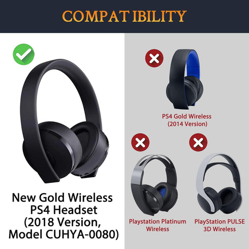 SOULWIT Replacement Earpads for Sony New Gold Wireless Playstation PS4 (2018 Version) Headset, Ear Pads Cushions with High-Density Foam (CUHYA-008...