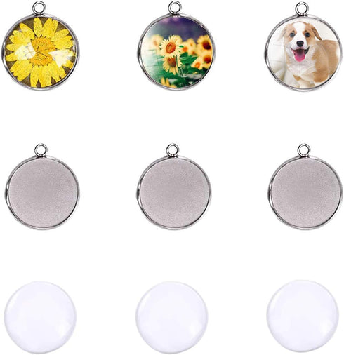 LANBEIDE Silver Pendant Trays for Jewelry Making Kits, 40 Pieces Stainless Steel Round Bezel with 40 Pcs Clear Cabochon Dome 25mm / 1 Inch Diamete...