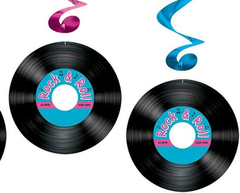 Fabulous 50s Themed Door Cover Rock n Record Dangling Whirls Cutouts 16 Piece Decorations Bundle Great for Sock Hop, Soda Shop, 1950s, Dance Diner...