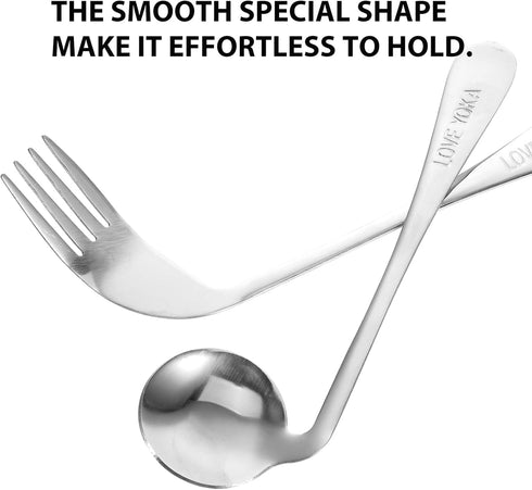 Healvian 3pcs Adaptive Utensils,Adaptive Forks and Spoon Set,Left Handed Grip Easy Offset Spoon and Fork for Hand Tremors Built Up Handicap Utensi...