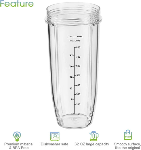 Replacement Part for Nutri Ninja Blender 2-Pack 32oz Replacement Cups Compatible with Nutri Ninja Auto-iQ Series Blenders...
