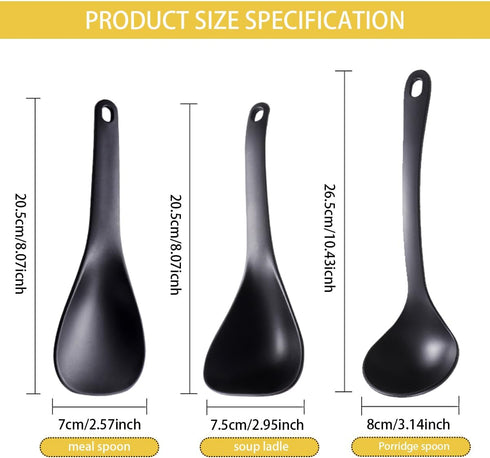 DOERDO 3Pcs Rice Paddle Spoon Soup Spoon Non Stick Rice Scooper Cooking spoon for Rice Soup Potato, Black...