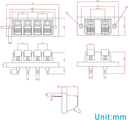 YukiHalu High Current 8A Capacity, 2 Way Stereo Speaker Terminal Connectors Terminal Strip Block Spring Clips Jointing Clamp Test Clip Push Releas...