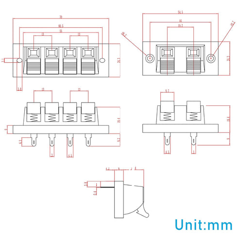 YukiHalu High Current 8A Capacity, 4 Way Stereo Speaker Terminal Connectors Terminal Strip Block Spring Clips Jointing Clamp Test Clip Push Releas...