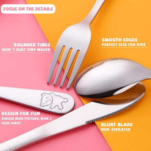Kids Silverware, Stainless Steel Children Flatware Set, Toddler Utensils Set of 2, Silver...