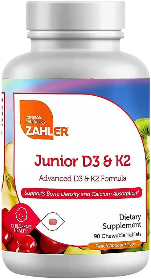 Zahler - Junior Vitamin D3 + K2 Chewable Tablets for Kids| Vitamin D for Kids 2000 IU | Delicious Vitamin D K2 Chews to Support Healthy Bones & Te...