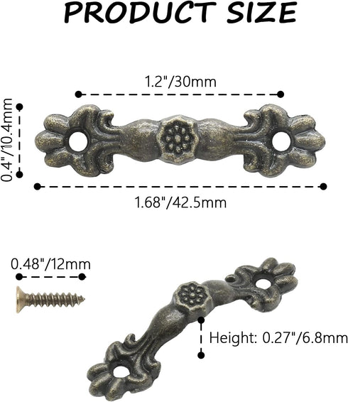 24 Pcs 1.68 inch Drawer Pulls, Antique Cabinet Handles, Decorative Handles for Dresser Drawer Jewelry Box, Bronze...