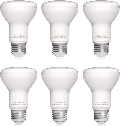 Dimmable R20/BR20 LED Flood Light Bulb, 7W, 50W Equivalent, 5000K Daylight White, 600lm Each, Energy Saving Lamp for Office/Home, E26 Screw Base, ...