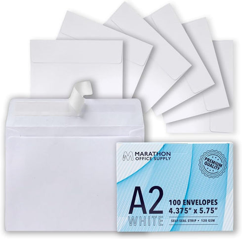 MOS A2 Invitation Envelopes – 4-3/8" X 5-3/4" White Mailing Envelopes Self Seal (100 Count) – 120GSM/ 32LB Bond Heavy Duty – Gift Card Envelopes, ...