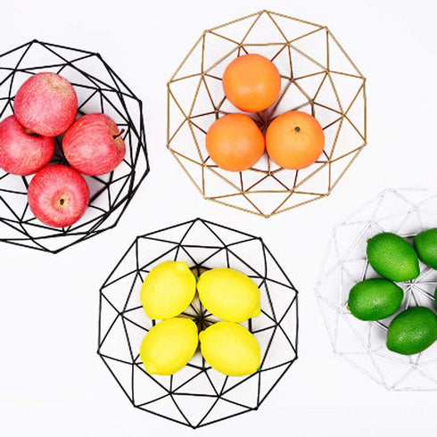 Geometric Metal Wire Fruit Bowl, Iron Arts Fruit Storage Baskets for Kitchen Counter (Black, Large)...