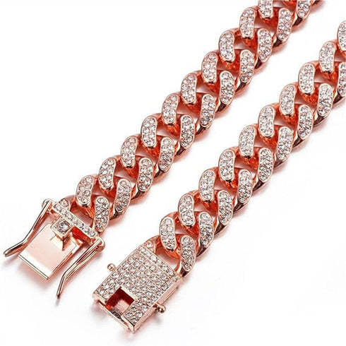 Rose Gold Chain Dog Collars for Medium Dogs, Glitter Rhinestone Sparkly Diamond Metal Bling Cuban Link Dog Necklace for Small Medium Large Pet Dog...