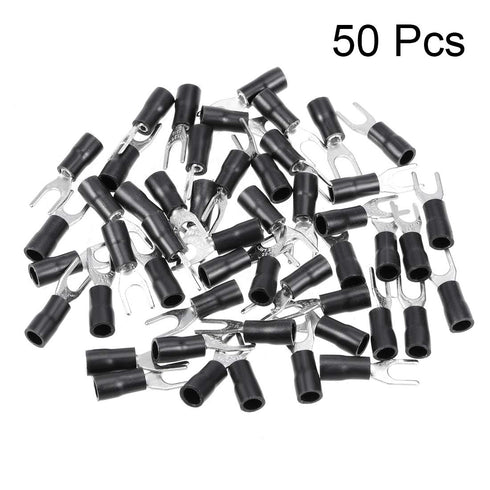 uxcell 50Pcs SV1.25-4S Insulated Fork Spade U-Type Wire Connector Electrical Crimp Terminal 22-16AWG Black...