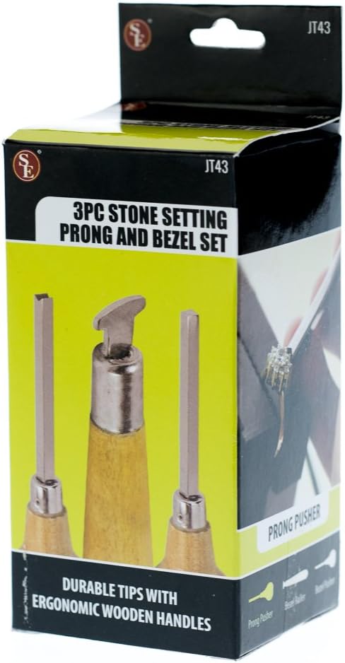 SE Stone Setting Prong and Bezel Set, Set of 3 Jewelry Stone Setting Tools, Jewelry Stone Prong Pusher, Durable Tips, Ergonomic Wooden Handles...
