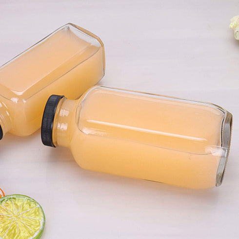 Encheng Beverages Drinking Bottles 12oz,Glass Water Botttle with Lids,Octagonal Vintage 350ml,Juice Bottles for Storage Tea,Kombucha,Milk Smoothie...