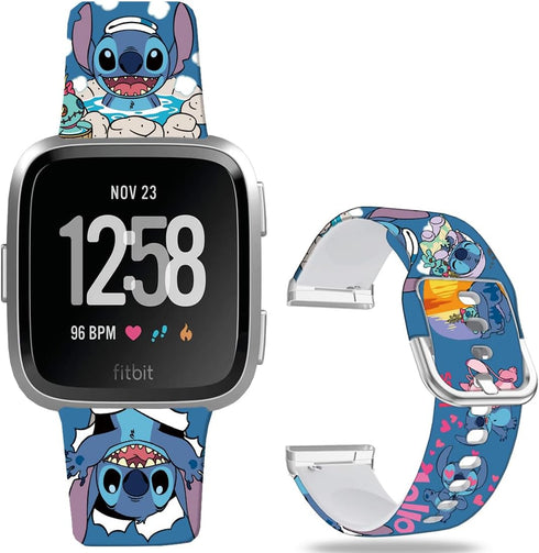 Stitch Holiday Pink Couple Bands Compatible with Fitbit Versa 2/Versa/Versa Lite/Versa SE Band Fancy Soft Sport Silicone Cartoon Holiday Strap Men...