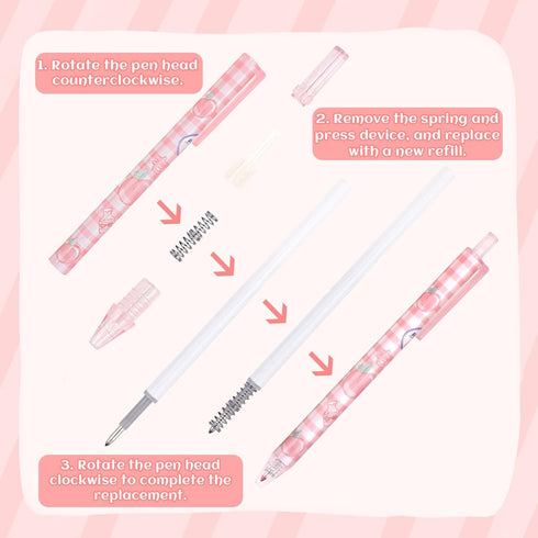 24Pcs Kawaii Gel Ink Pens, 0.5mm Black Ink Retractable Gel Pens, Fine Point Aesthetic Pens, Cute Office School Supplies for Kids Girl Women Writin...