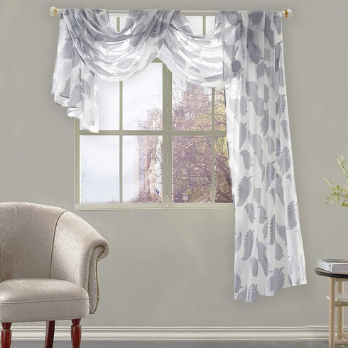 KEQIAOSUOCAI Luxury Leaves Jacquard Gray Sheer Voile Curtain Scarf for Windows 52 inches Wide by 144 inches Long 1 Scarf...