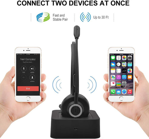 MERAIJIN Trucker Bluetooth Headset Wireless Headset with Microphone Over The Head Headphones with Noise Cancelling Sound On Ear Car Earphones Offi...