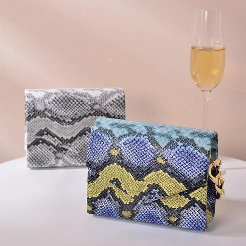 Women Chic Evening Clutch Bag Snakeskin Pattern Shoulder Box Handbag With Chain Strap Crossbody Purse For Women Girls Ladies...