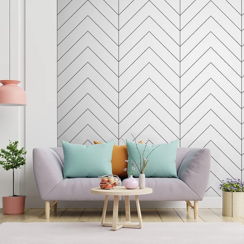 Black and White Wallpaper Peel and Stick Wallpaper Boho Contact Paper Modern Herringbone Wallpaper for Bathroom Bedroom Kitchen Wallpaper Self Adh...