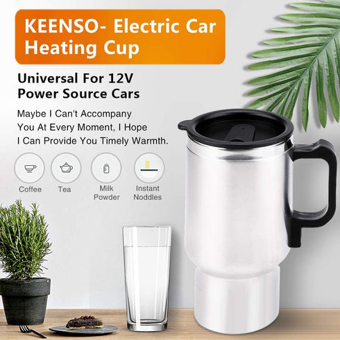 Keenso 12V Electric Car Cup Travel Heating Cup, 450ml Stainless Steel Car Electric Kettle Car Coffee Mug Heater with Cigarette Lighter...