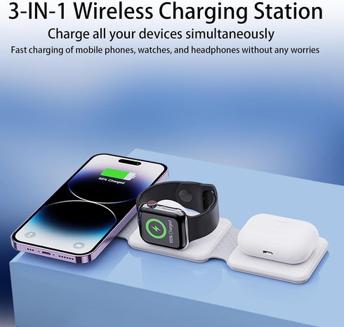 Wireless Charging Pad for Apple Multiple Devices ?3 in 1 Magnetic Foldable Travel Charging Station for iPhone 15 14 13 12 Pro Max Plus Watch & Air...