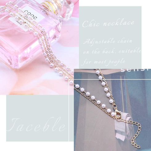 Bohemia Layered Pearl Necklace Choker Round Pearl Pendant Necklace Chain Double Layer Gold Necklace Pearl Beaded Necklace Chain Jewelry for Women ...