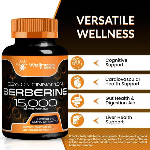 Berberine Supplement 15,000mg - Berberine with Ceylon Cinnamon, Liposomal Berberine Supplement Organic, Berberine Weight Loss, Metabolism, Cholest...