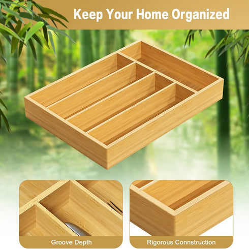 Bamboo Kitchen Drawer Organizer - Silverware Organizer for Kitchen Drawers - Utensil Tray and Flatware Storage for Kitchen - Flatware Organizer - ...