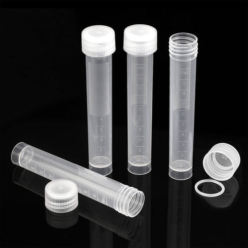 50PCS 10ml Plastic Small Vials with Screw Caps Sample Tubes Cryotubes,PP Material, Free from DNase, RNase, Human DNA...