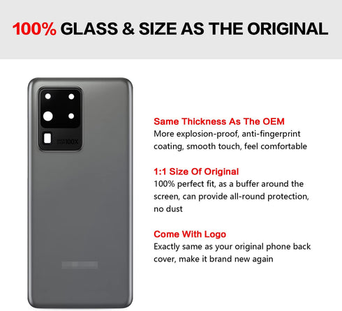 Compatible for Samsung Galaxy S20 Ultra Back Glass Cover Replacement 6.9-Inches Galaxy S20 Ultra SM-G988 All Carriers with Installation Manual + R...