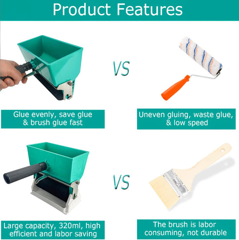 6 Inch Portable Glue Applicator Roller with Paint Bucket Handheld Manual Adhesive Glue Spreader with 2 Foam Wheels for Carpenter Woodworking, 10.5...