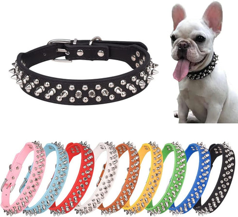 Spiked Dog Collars for Medium Dogs, Mushrooms Rivet Studded Anti-Bite Protective Pet Neck Pu Leather Spike Puppy Collars for XXS XS Small Medium L...