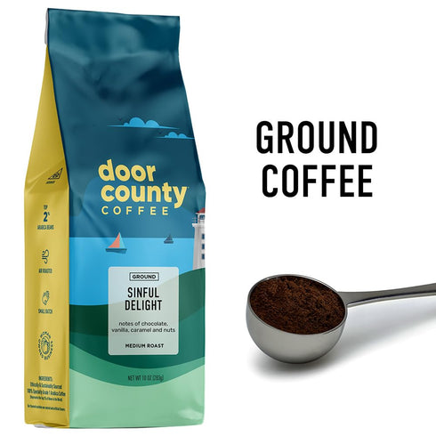 Door County Coffee Sinful Delight Flavored Coffee Ground - Medium Roast, 10 oz Bag...