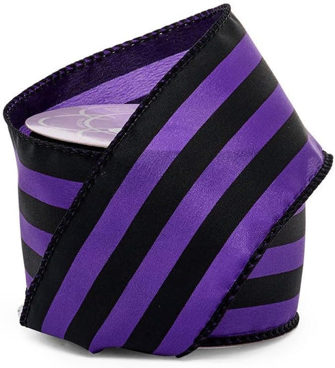 2 1/2" X 10 Yards Black/Purple Carnival Stripe Wired Ribbon Halloween...