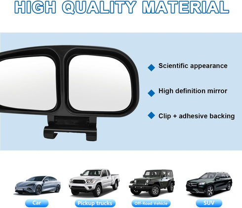 Blind Spot Mirror, Double Glass Convex Rearview Mirror, Adjustable HD Wide Angle Auxiliary Side View Mirror with Frame for Most Vehicles, Universa...