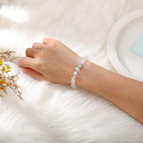 SUMMER LOVE 6mm 8mm Mystic Mermaid Glass Charm Bracelet Glowing Moonstone Friendship Beaded Bracelets for Women Gifts...