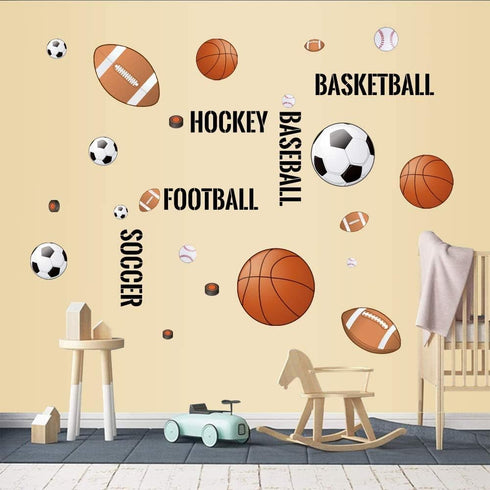 Supzone Sport Balls Wall Stickers Boys Wall Decals Basketball Soccer Baseball Football Hockey Wall Decor Boys Playroom Bedroom Classroom Living Ro...