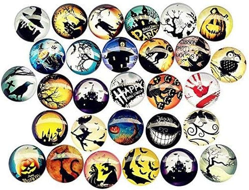 Libiline Random 30pcs 20mm(3/4") Assorted Styles Halloween Pumpkin Bat Owl Glass Flatback Flat Backs Button Glass Phonecover Cameo Cabochon Wizard...