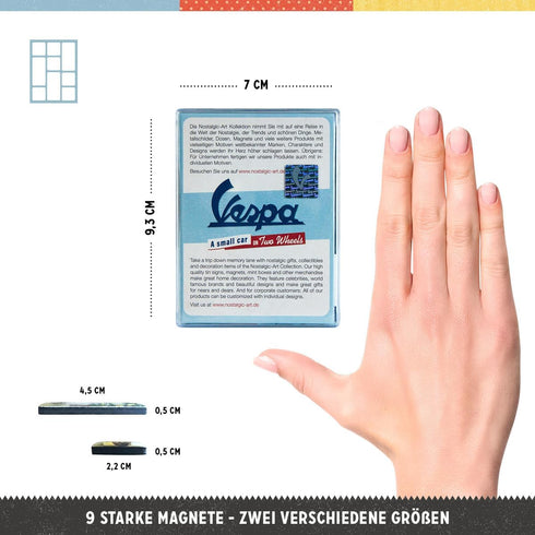 Nostalgic-Art Retro Fridge Magnets, 9 Pieces, Vespa – Model Chart – Gift idea for Scooter Fans, Official License Product (OLP), Magnet Set for Not...